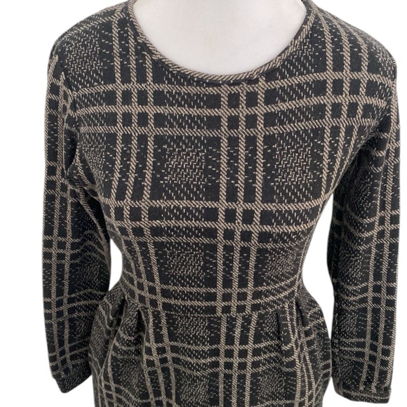 Mine A Black Brown Long-sleeved Tweed Plaid Cotton Blend Maxi Dress US 4 - Picture 2 of 9